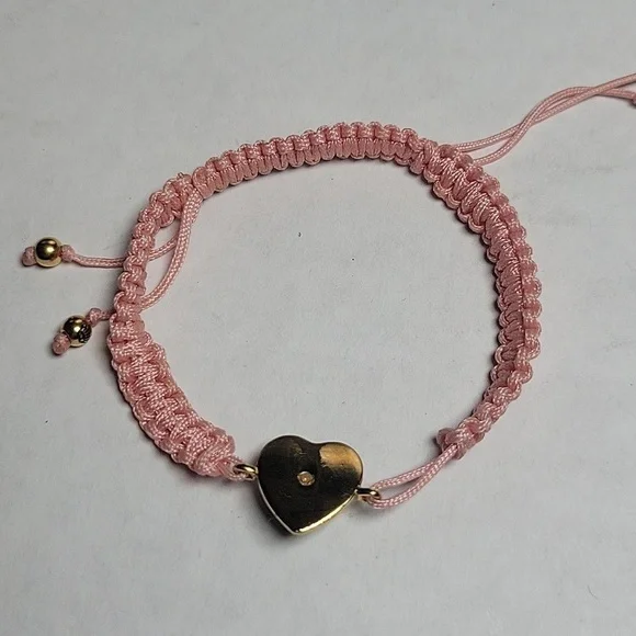 Y2k Vintage Juicy Couture Pink Adjustable Rhinestone Paved Puffed Heart Bracelet - Picture 3 of 3